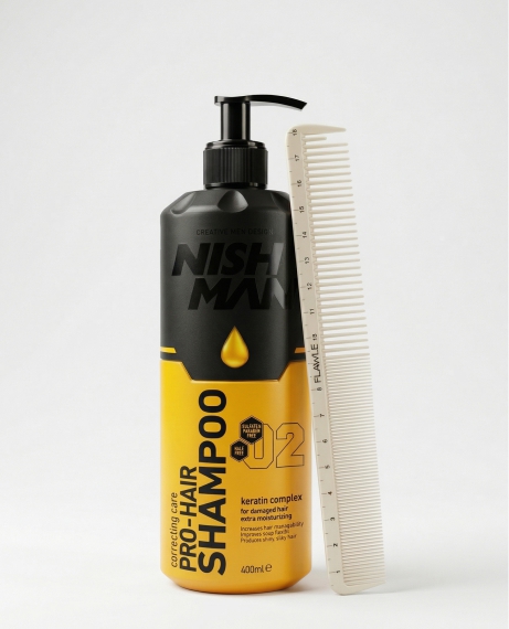 Шампунь Nishman Keratin Complex 400 мл + расческа Flawle FL233 WHITE/BEIGE