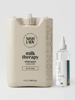 Шампунь Nishlady Milk Therapy 5 л + масло для машинок Flawle 150 мл