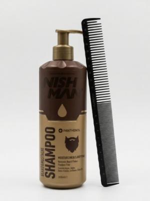 Шампунь для бороды Nishman 200 мл + расческа Flawle FL231 BLACK