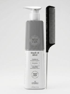 Шампунь Nishlady Touch of Silver 503 мл + расческа Flawle FL235 Black